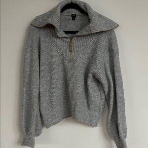 Gray Ribbed River island Half-Zip Sweater